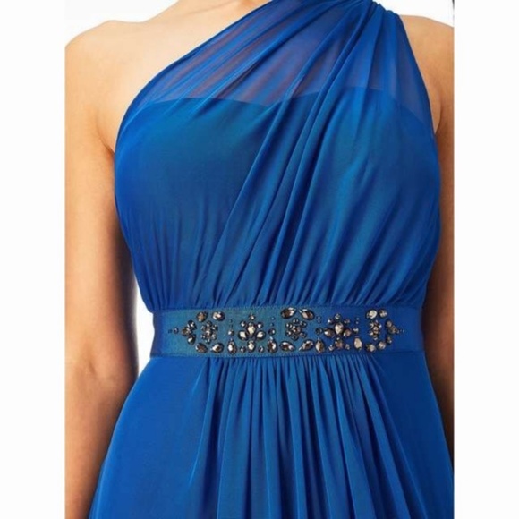 Royal Blue One-Shoulder Embellished Dress Gown - Picture 3 of 9